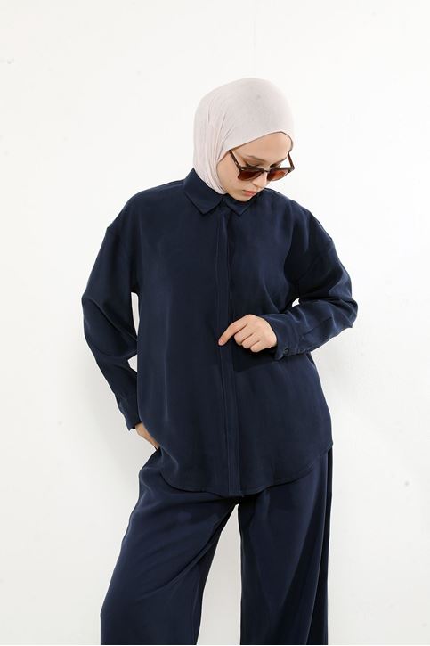 Arka Fermuar Detay Pantolonlu Takım-Lacivert