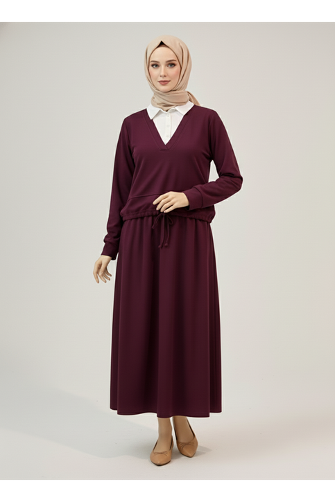 Yaka Detay Etekli Oysho Takım-Bordo