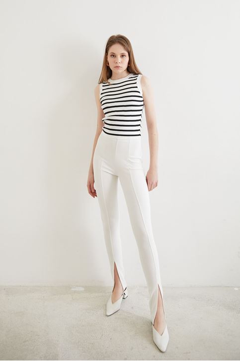 Yırtmaç Detay Pantolon-Beyaz