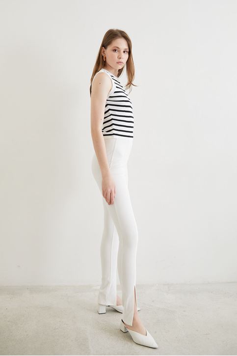 Yırtmaç Detay Pantolon-Beyaz