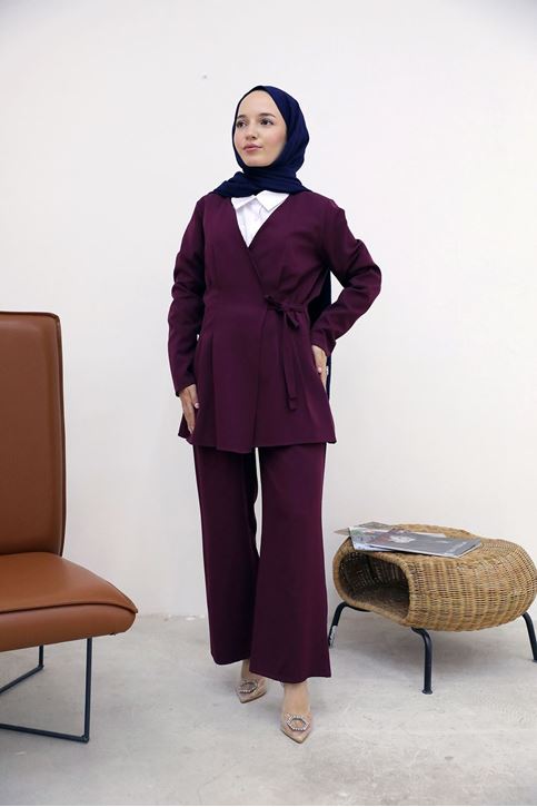 Pensli Bağlamalı Takım-Bordo