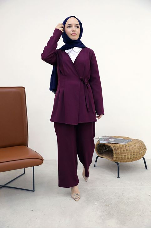 Pensli Bağlamalı Takım-Bordo