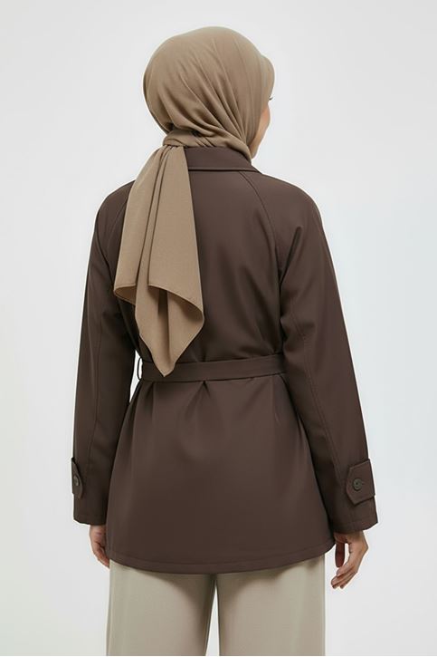 Kol Apolet Detay Kısa Trençkot-Kahve