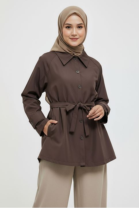 Kol Apolet Detay Kısa Trençkot-Kahve