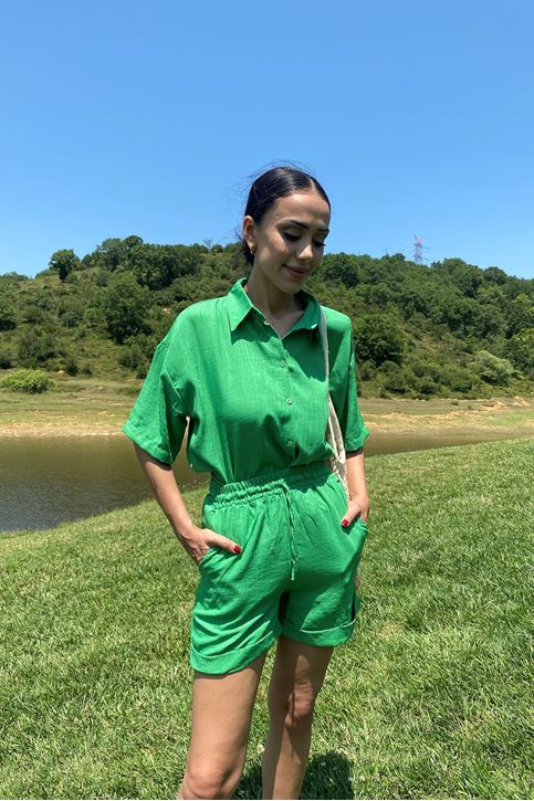 Paçası Duble Şortlu Takım-Yeşil