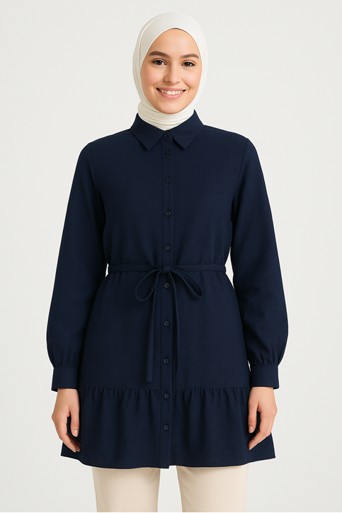 Etek Fırfır Detay Tunik-Lacivert