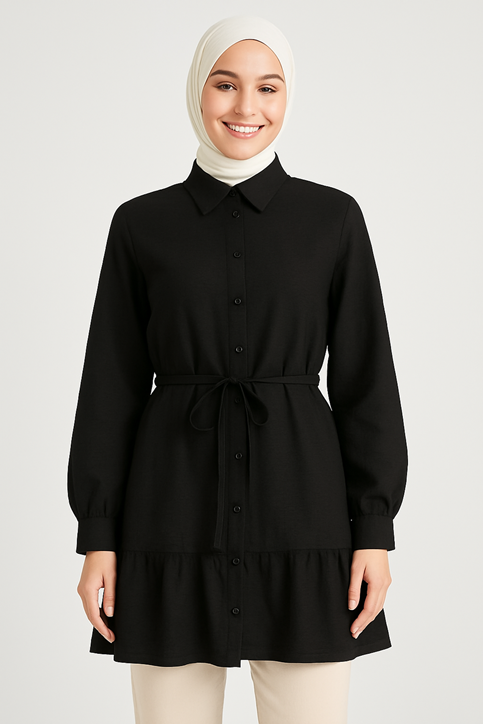 Etek Fırfır Detay Tunik-Siyah