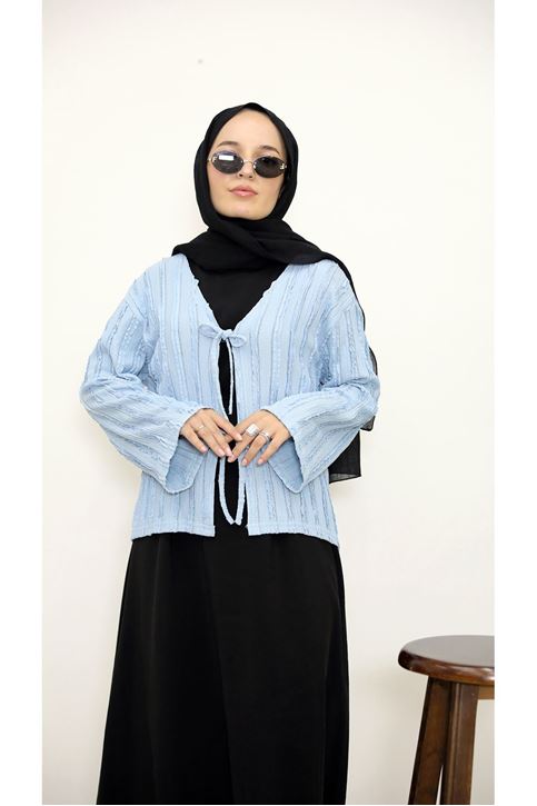 Pileli Ön İki Bağlamalı Tunik-Mavi