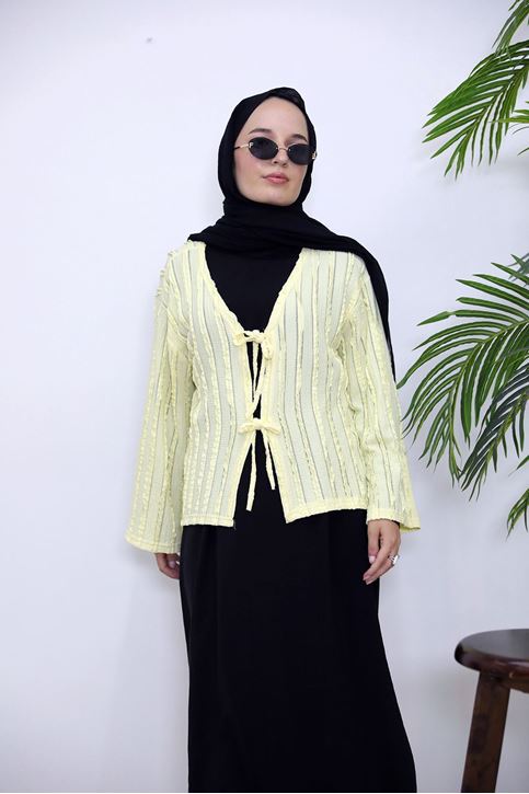 Pileli Ön İki Bağlamalı Tunik-Sarı