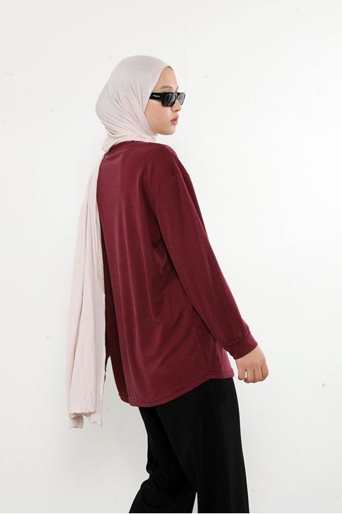 Ön Parçalı Pike Tunik-Bordo