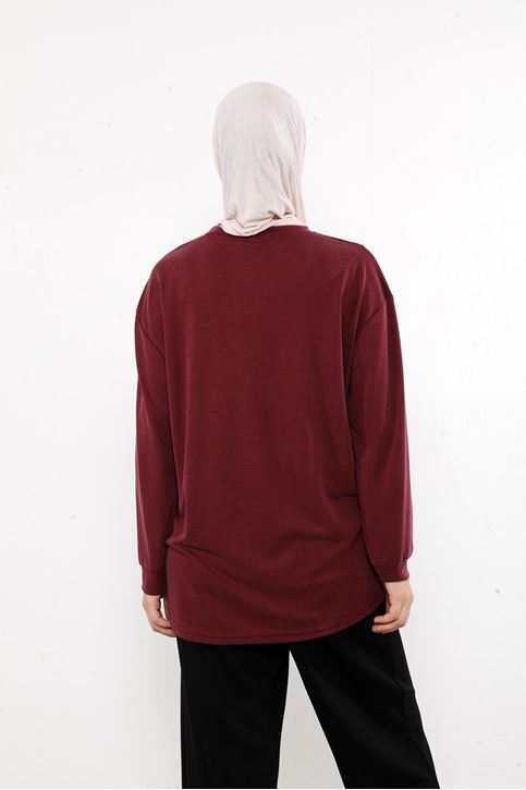 Ön Parçalı Pike Tunik-Bordo