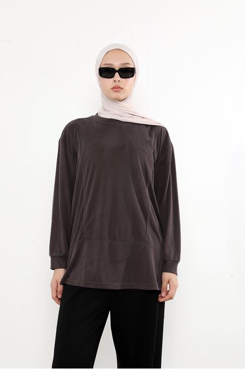 Ön Parçalı Pike Tunik-Kahve