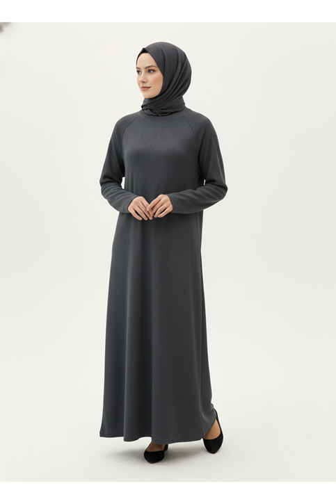 Reglan Kol Contalı Elbise-Antrasit