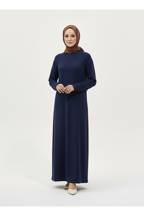 Reglan Kol Contalı Elbise-Lacivert