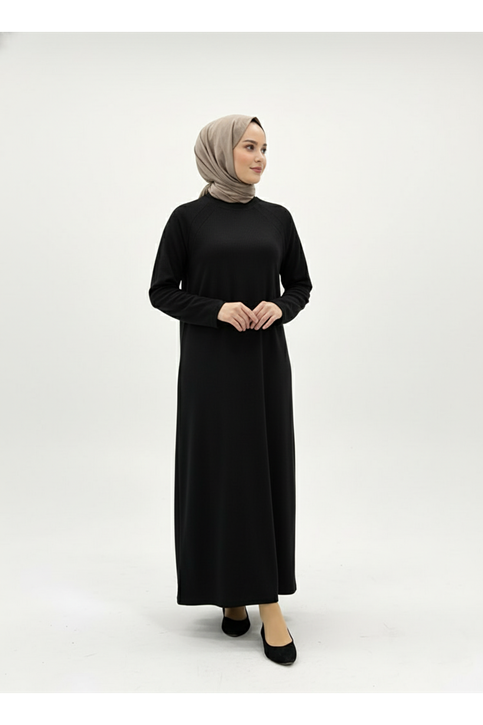 Reglan Kol Contalı Elbise-Siyah