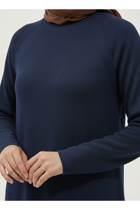 Reglan Kol Contalı Elbise-Lacivert