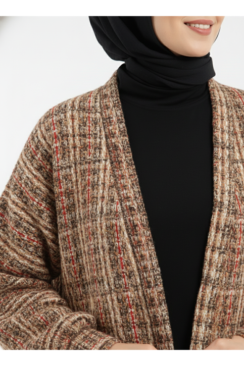 Desenli Fitilli Triko Hırka-Color