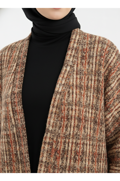 Desenli Fitilli Triko Hırka-Color