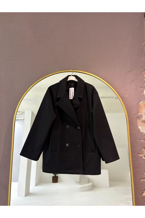 Kruvaze Kaşe Kaban-Siyah