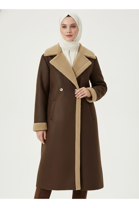 Uzun Boy Flotalı Ön Patlı Kaban-Kahve