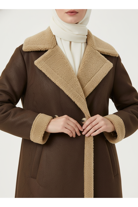 Uzun Boy Flotalı Ön Patlı Kaban-Kahve