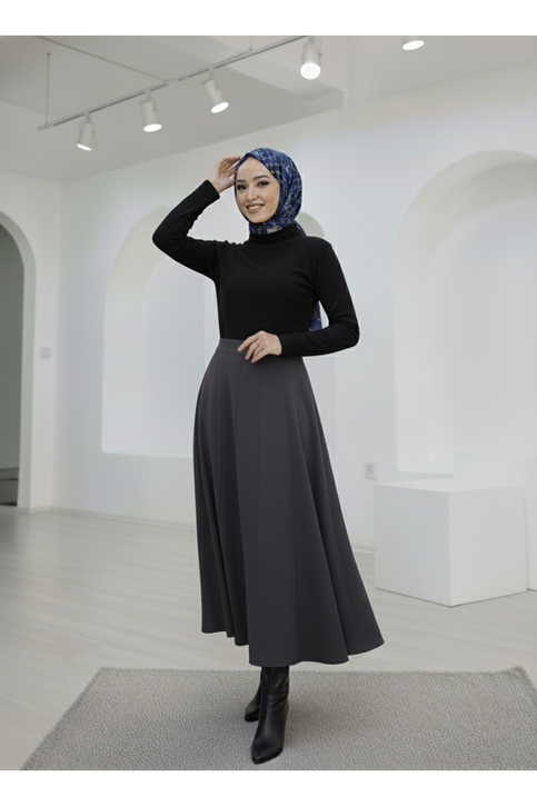 Çıma Detaylı Parçalı Etek-Antrasit