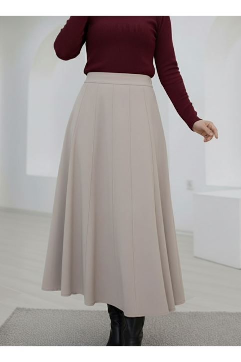 Çıma Detaylı Parçalı Etek-Taş