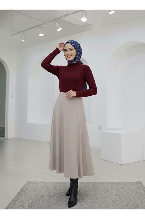 Çıma Detaylı Parçalı Etek-Taş