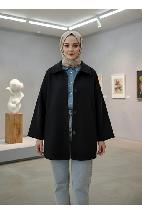 Flota Detay Kaşe Tunik-Siyah