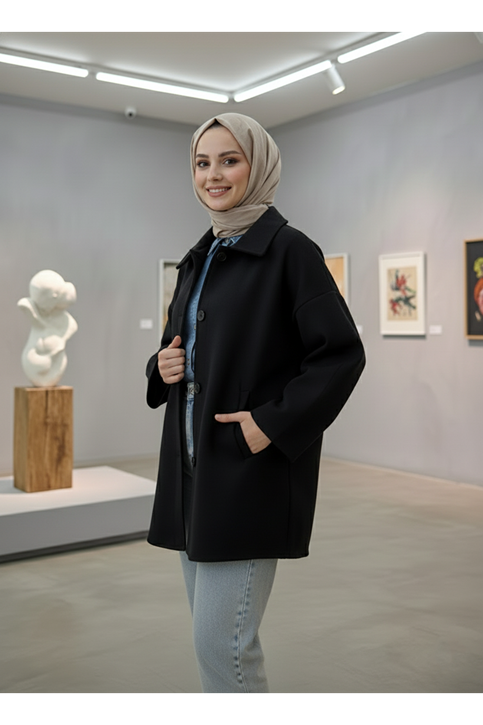 Flota Detay Kaşe Tunik-Siyah