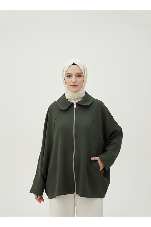 Fermuarlı Cepli Panço-Haki