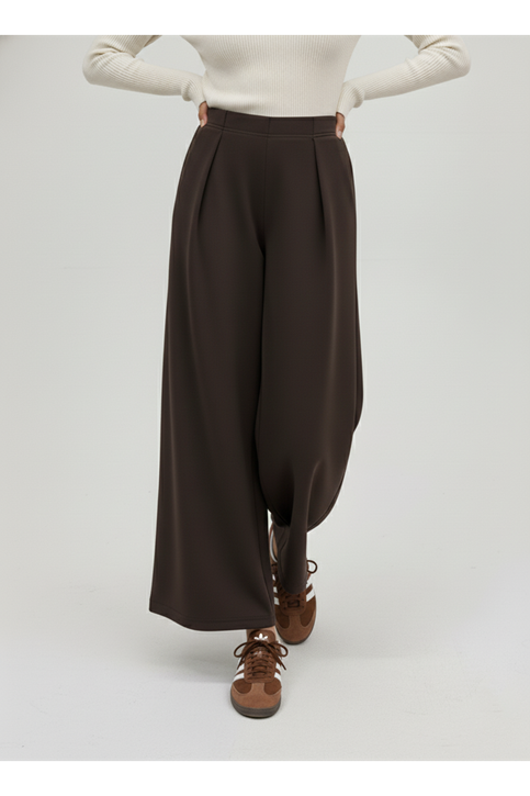 Pileli Bol  Pantolon-Kahve