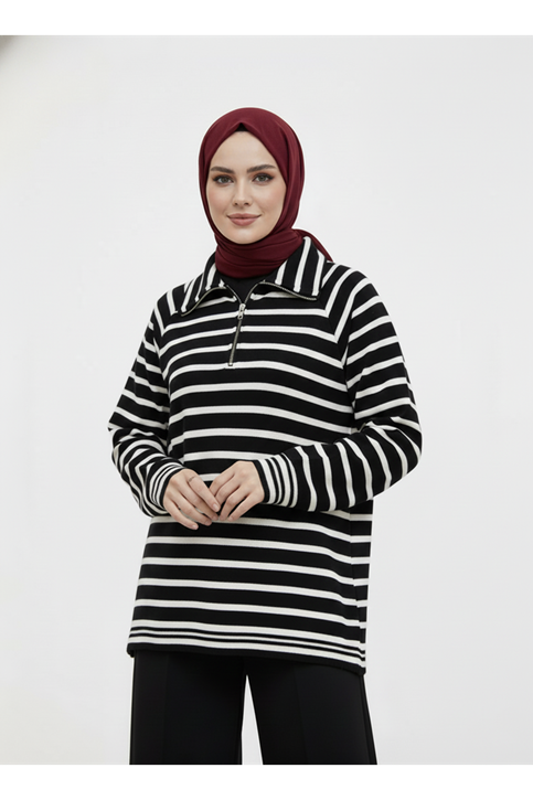 Metal Fermuarlı Oversize Tunik-Siyah