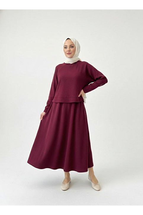 Reglan Kol Örme Triko Takım-Bordo