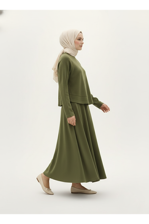 Reglan Kol Örme Triko Takım-Haki