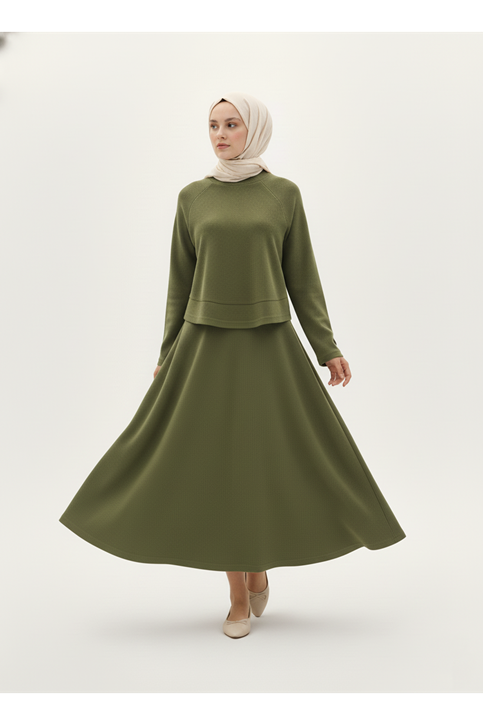 Reglan Kol Örme Triko Takım-Haki