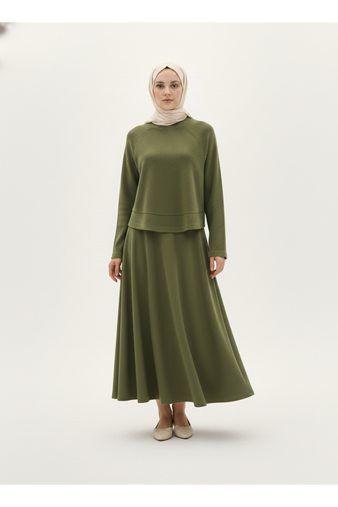 Reglan Kol Örme Triko Takım-Haki