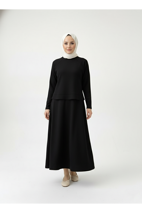 Reglan Kol Örme Triko Takım-Siyah