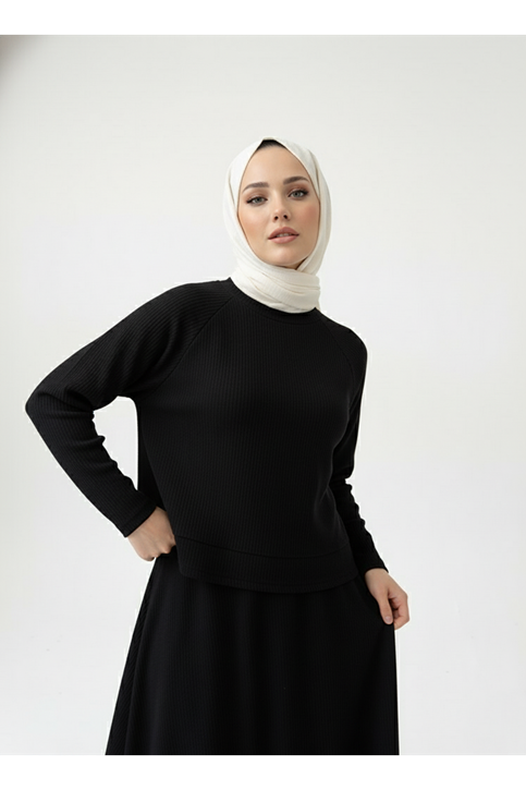 Reglan Kol Örme Triko Takım-Siyah
