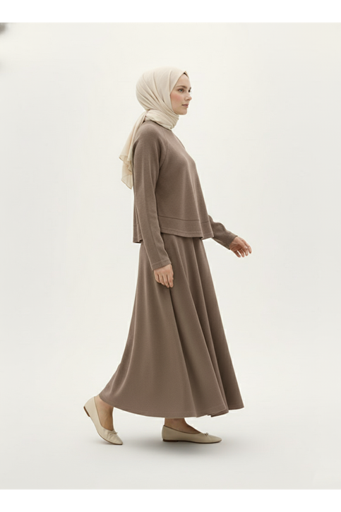 Reglan Kol Örme Triko Takım-Vizon