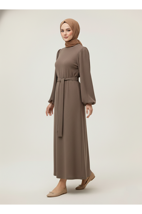 Balon Kol Örme Triko Elbise-Vizon