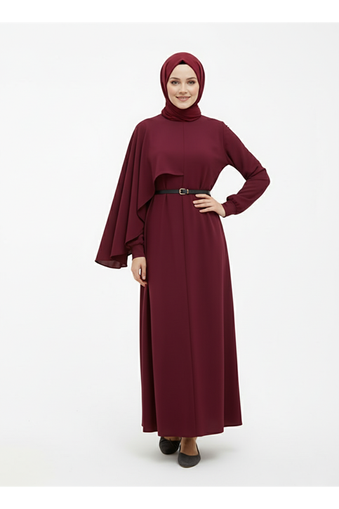 Ön Aller Elbise-Bordo