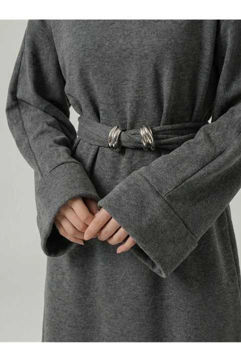 Bel Bağlamalı Elbise-Antrasit