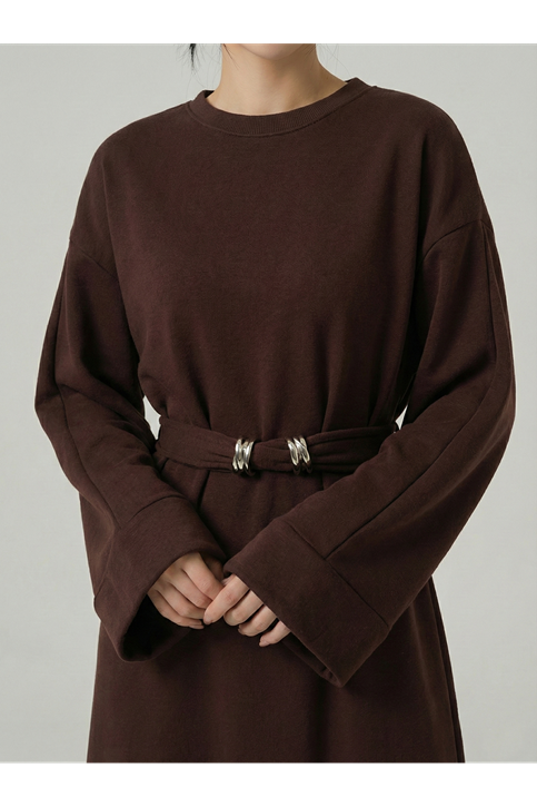 Bel Bağlamalı Elbise-Kahve