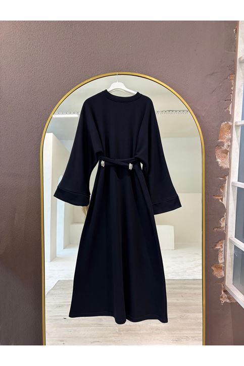 Bel Bağlamalı Elbise-Lacivert