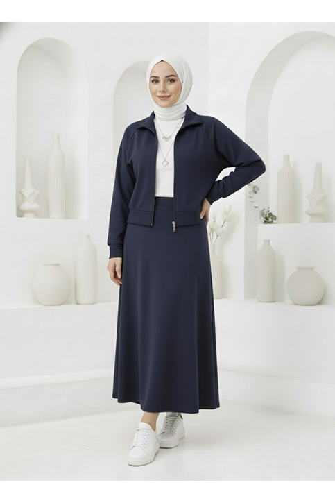 Fermuar Detay Etekli Takım-Lacivert