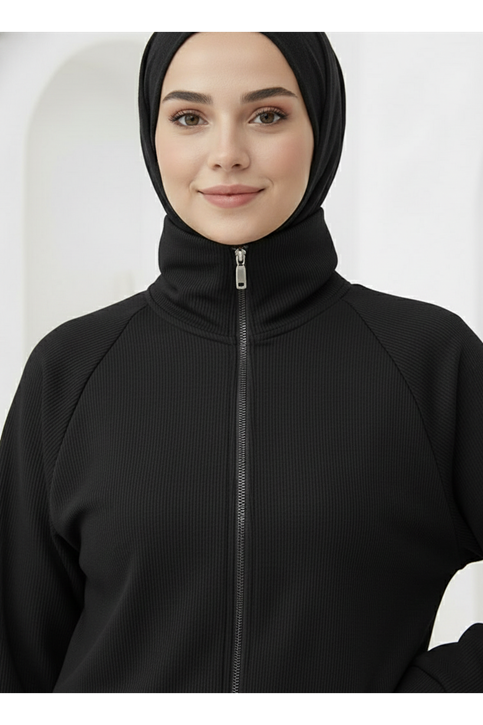 Fermuar Detay Etekli Takım-Siyah