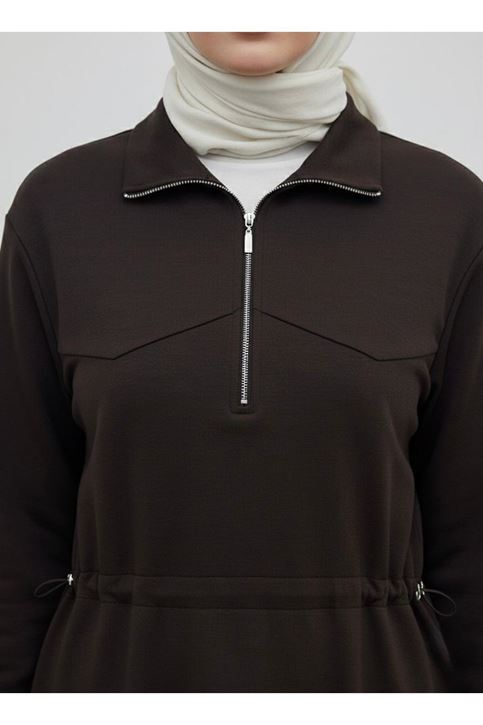 Beli Stoper Tünelli Elbise-Kahve