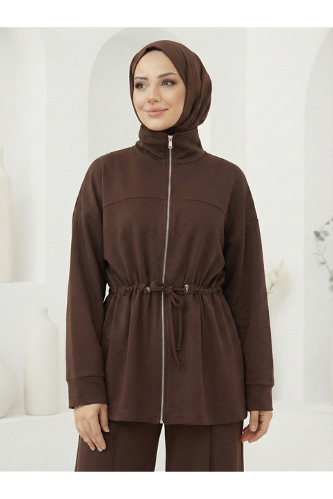 Beli Tünelli Pantolonlu Takım-Kahve