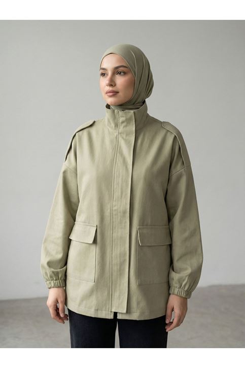 Apoletli Cep Kapaklı Ceket-Mint